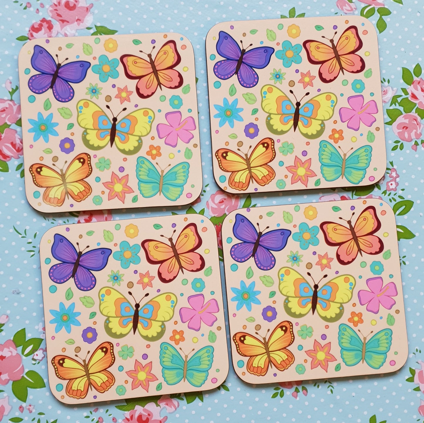 🦋 Pastel Butterflies – Coaster