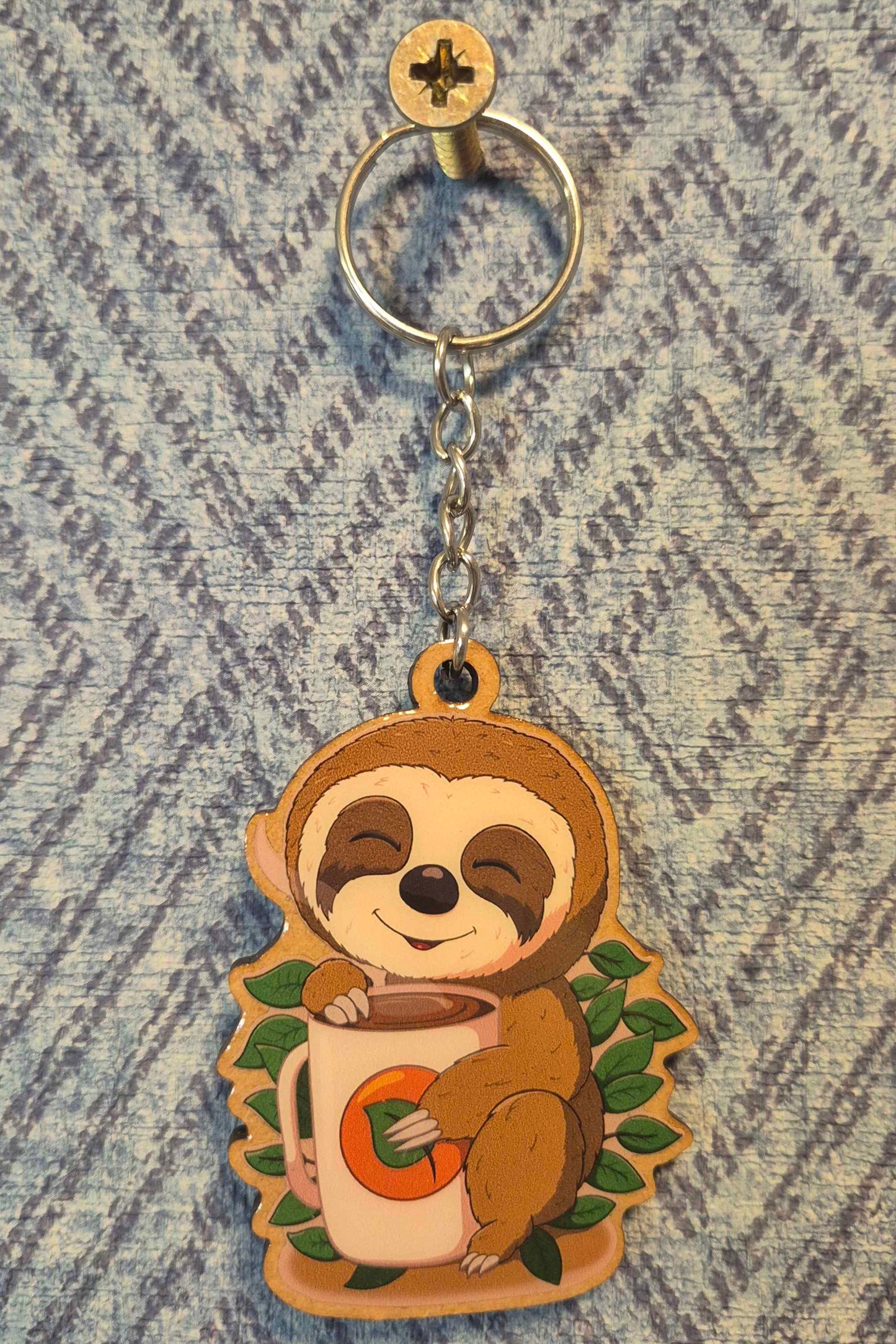 ☕ Sam the Sloth Wooden Keyring