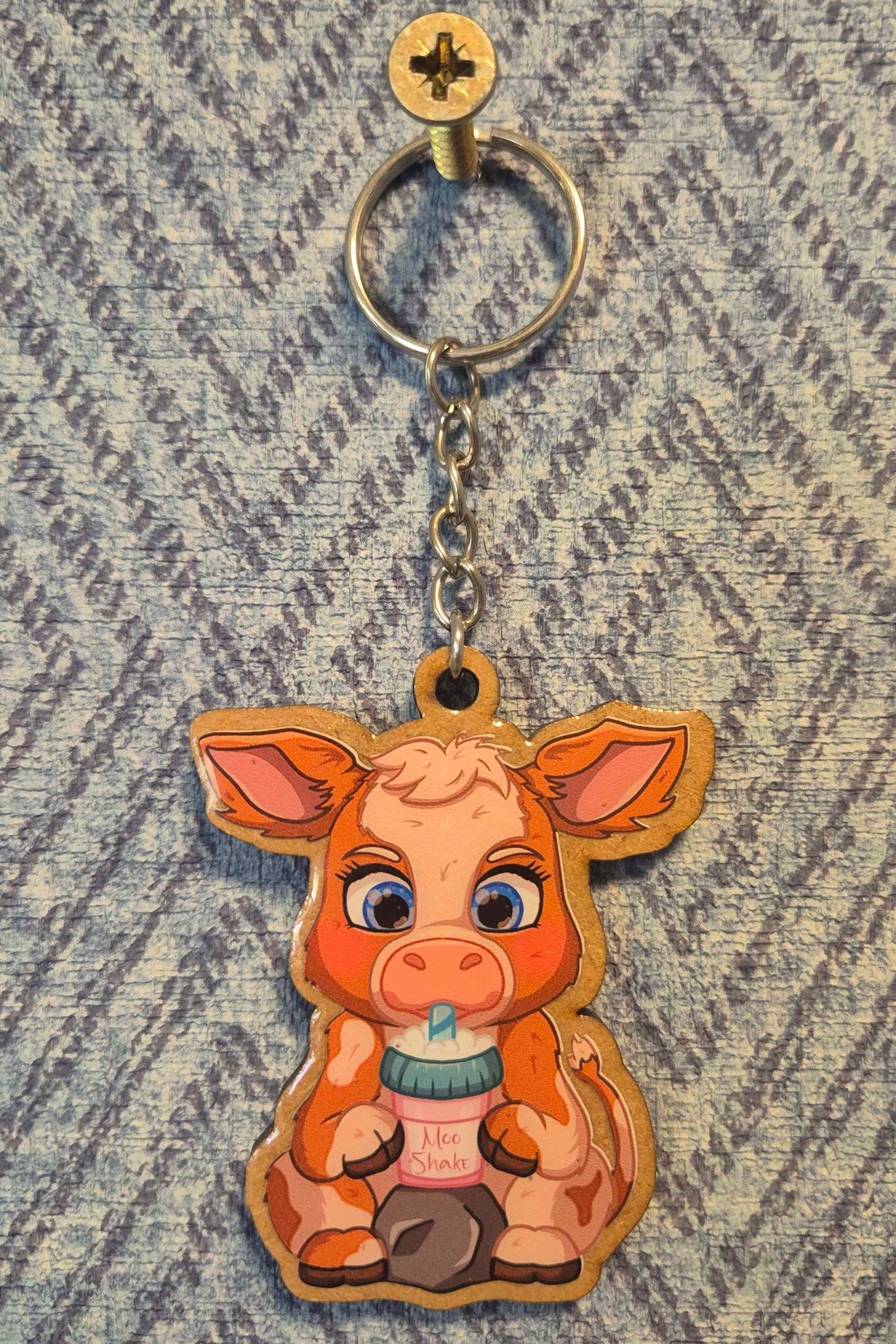 🥤 Milly the Cow Wooden Keyring