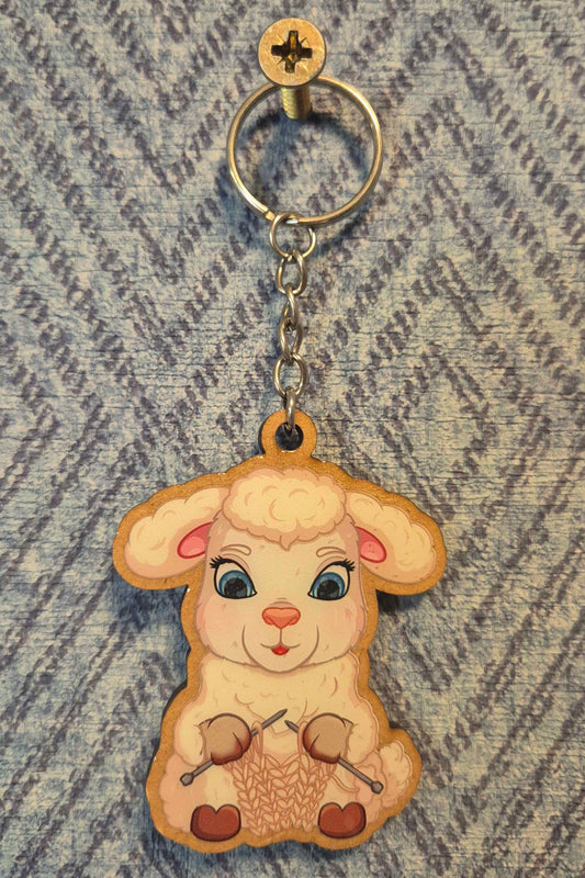 🧶 Dolly the Sheep Wooden Keyring