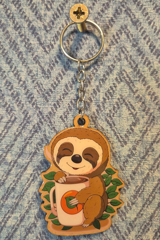 ☕ Sam the Sloth Wooden Keyring