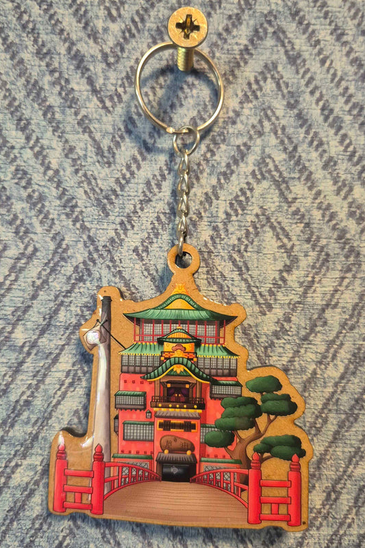 🏯 Bridge to the Spirit House Wooden Keyring