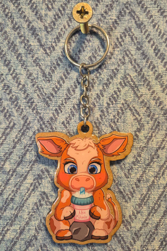 🥤 Milly the Cow Wooden Keyring