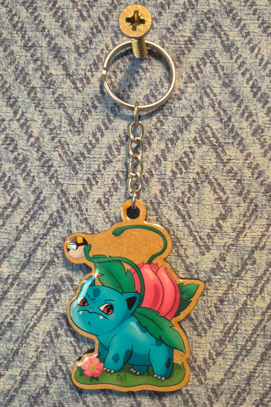 🌸 Flower Defender Wooden Keyring