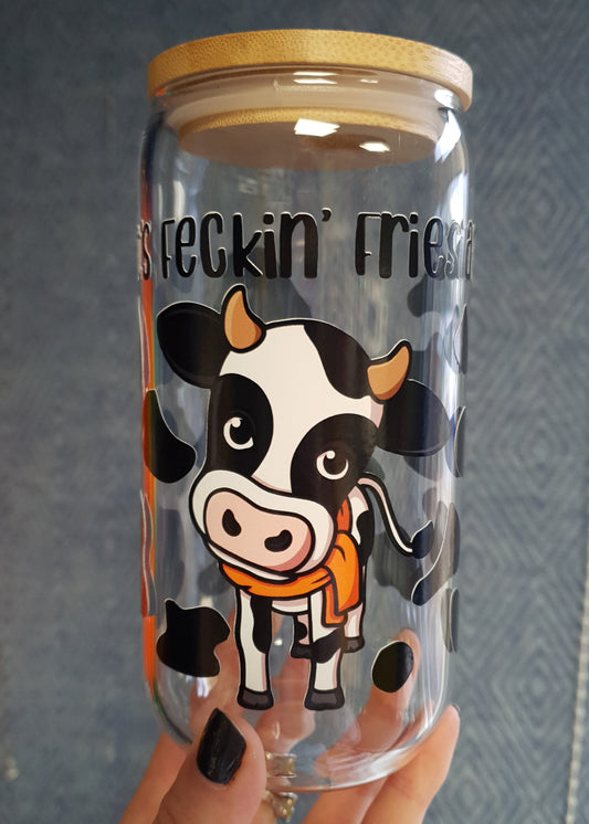 🐄 It’s Feckin’ Friesian – 16oz Glass Tumbler