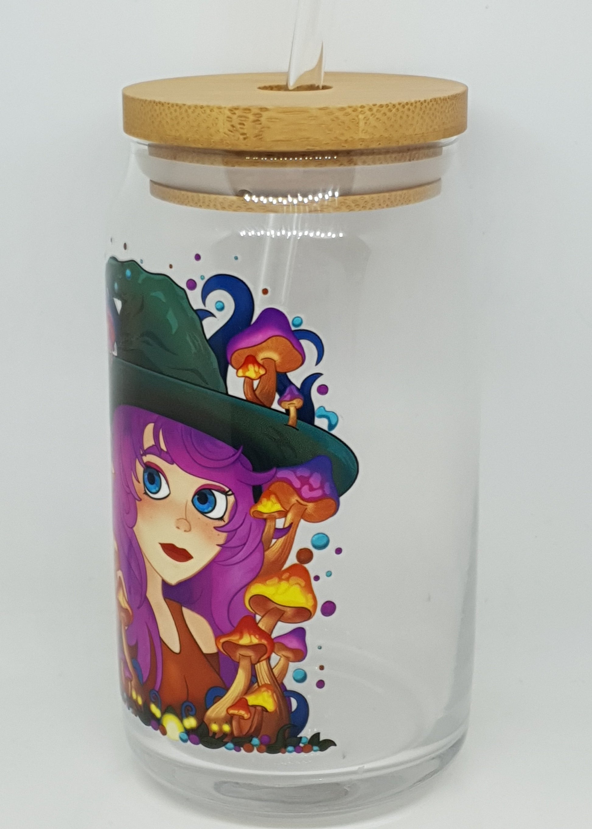 Clear water bottle with cartoon character design on a white background